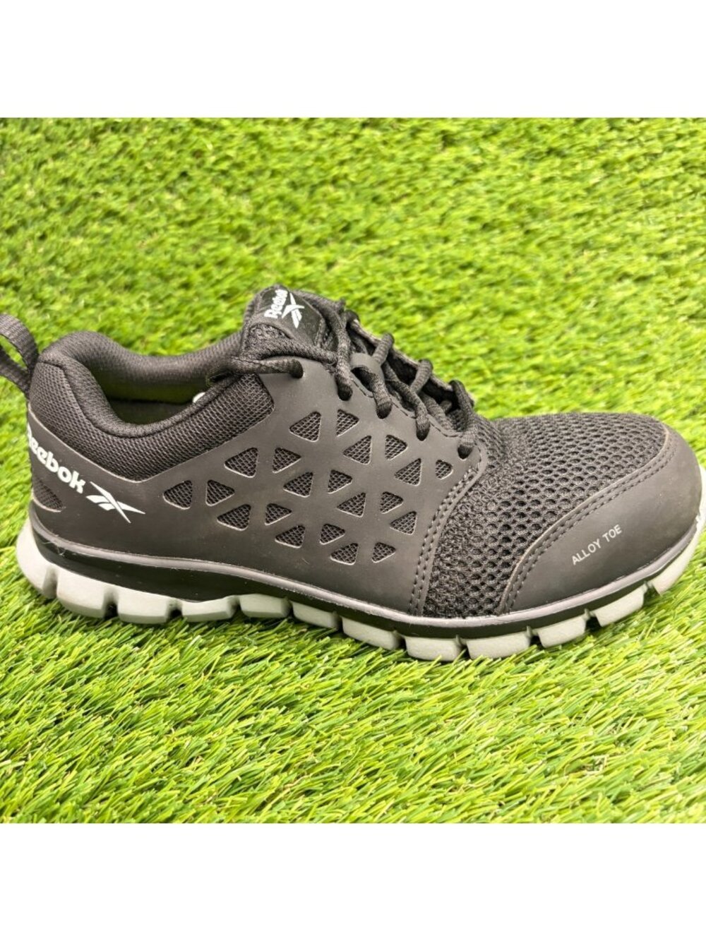 Reebok Sublite Cushion Womens Size 7 Black Gray Alloy Toe Safety Work Shoes